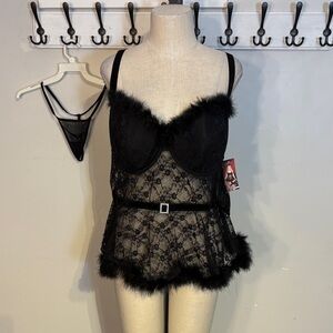 59. Coquette Black Lace Chemise with Feather Trim NWT size 3-4X